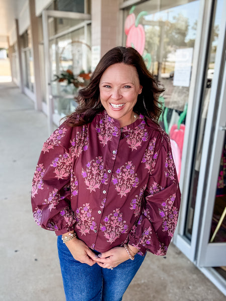 Plum Petals Button Blouse