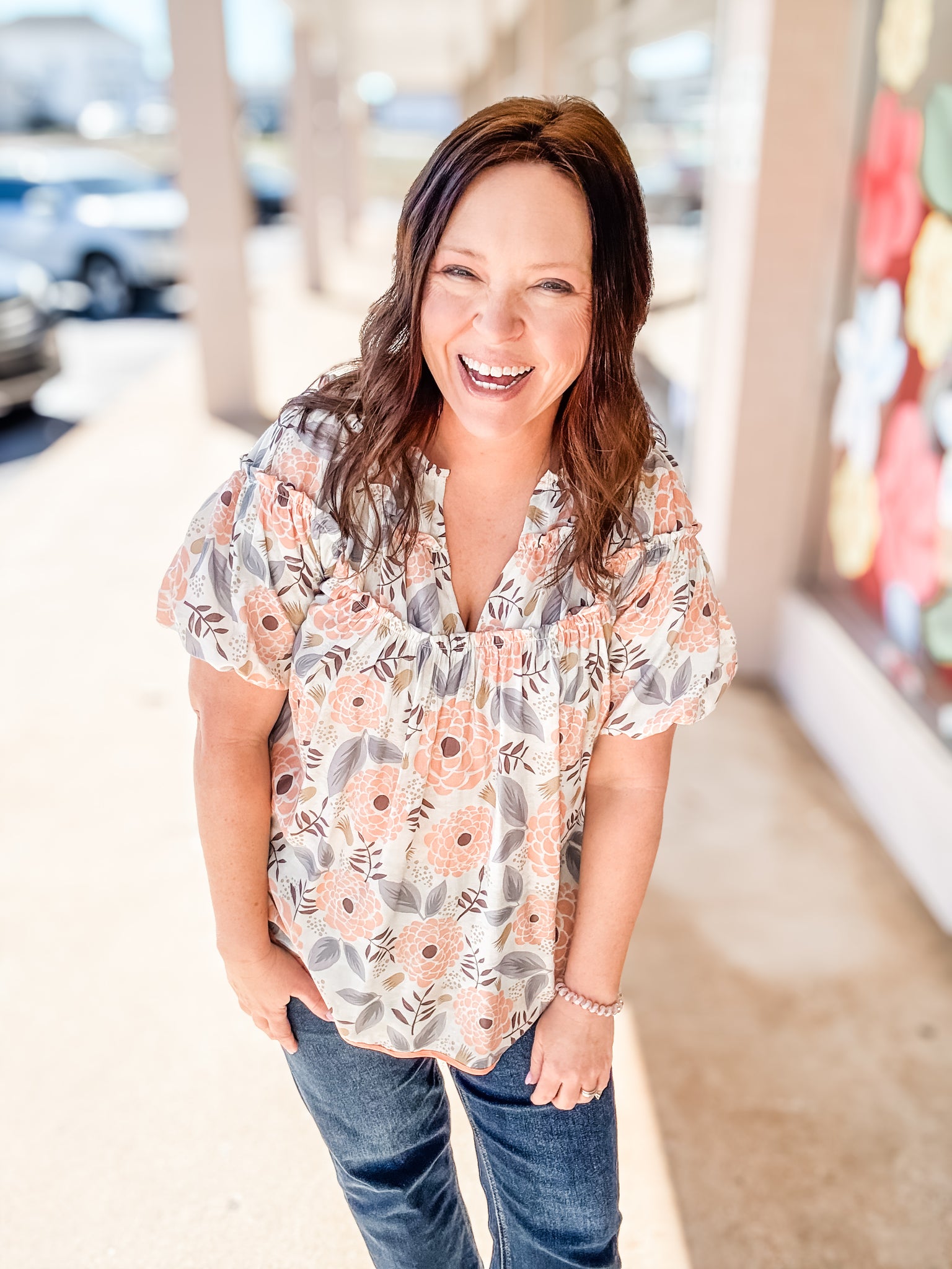 Peach & Gray Floral Top