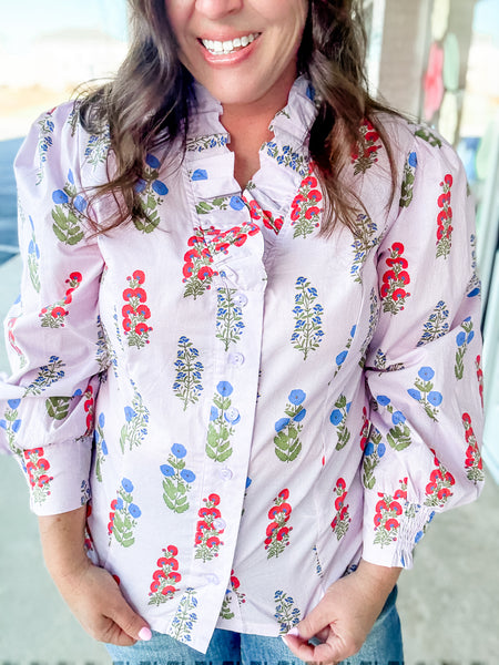 Lavender Floral Button Down