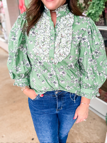 Green Ruffle Floral Top
