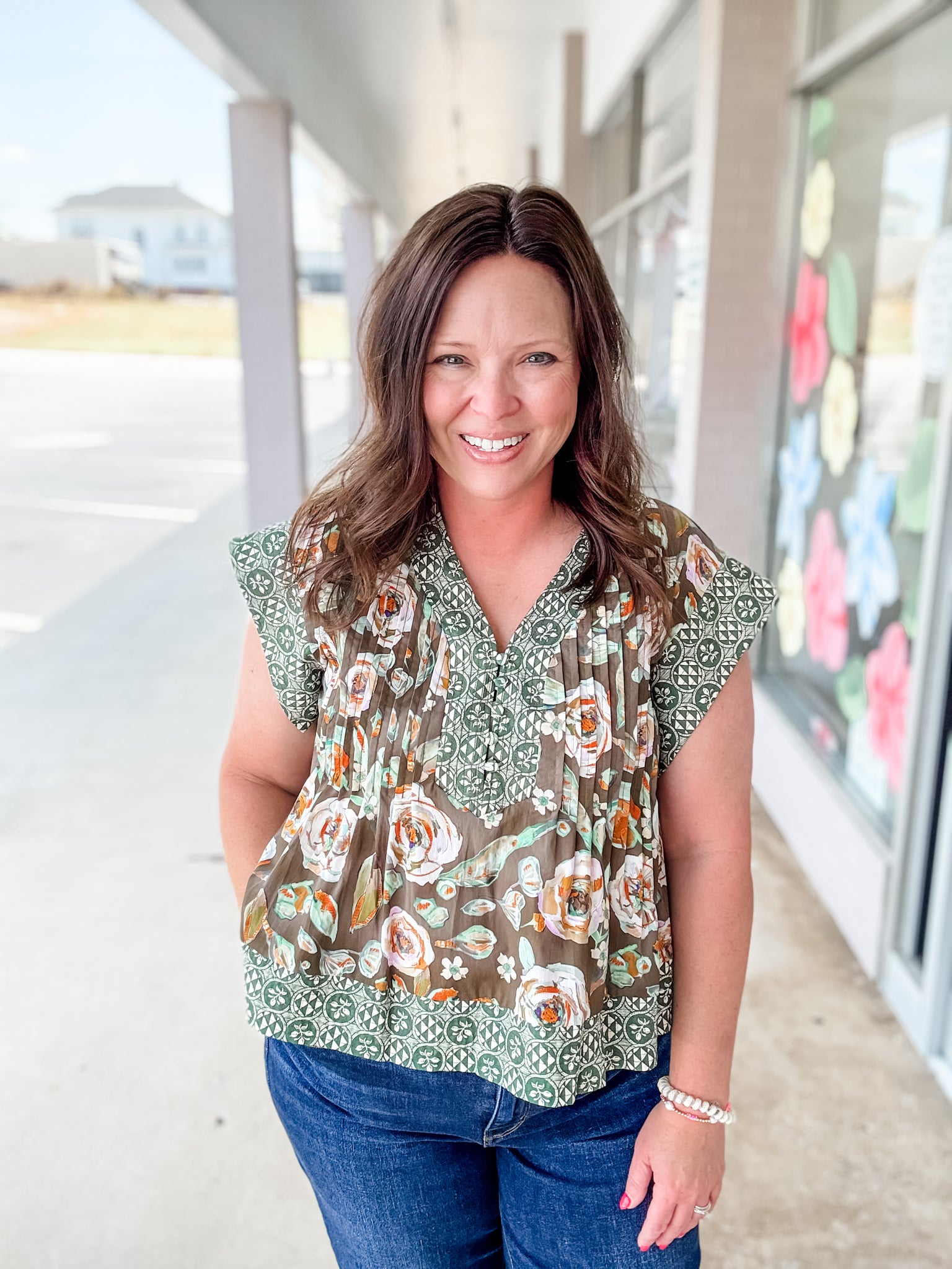 Brown Floral Design Top