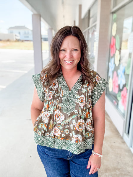 Brown Floral Design Top