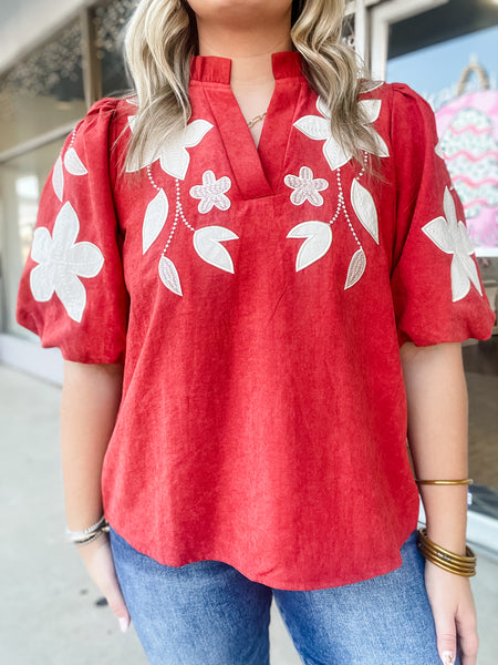 Rust & Petal Embroidered Blouse
