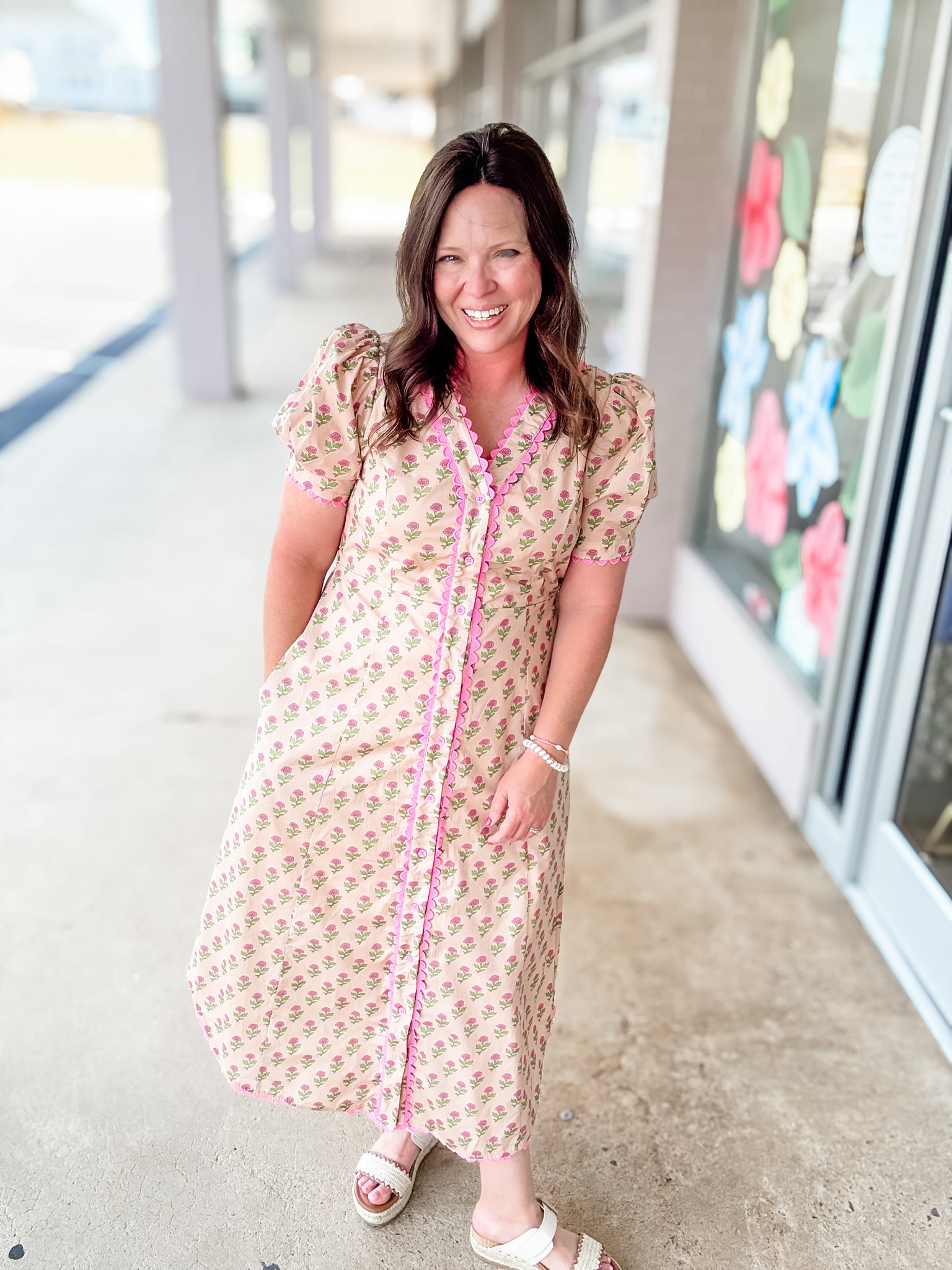 Taupe Pink Flower Dress