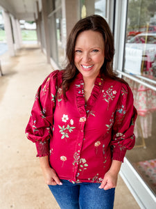 Wildflower Wine Ruffle Blouse