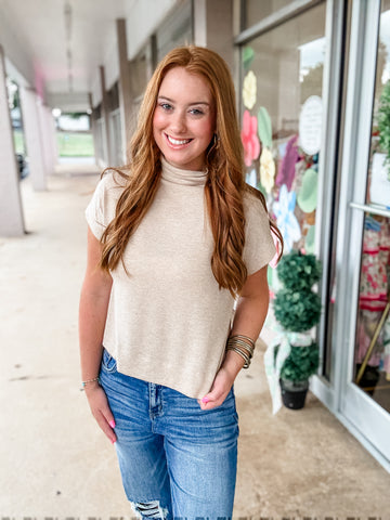 Gracyn Taupe Mock Neck Top