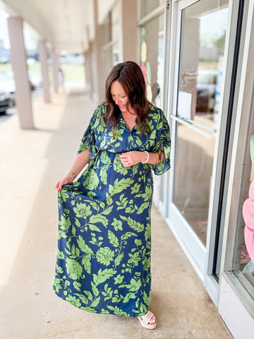 Navy & Green Vine Dress
