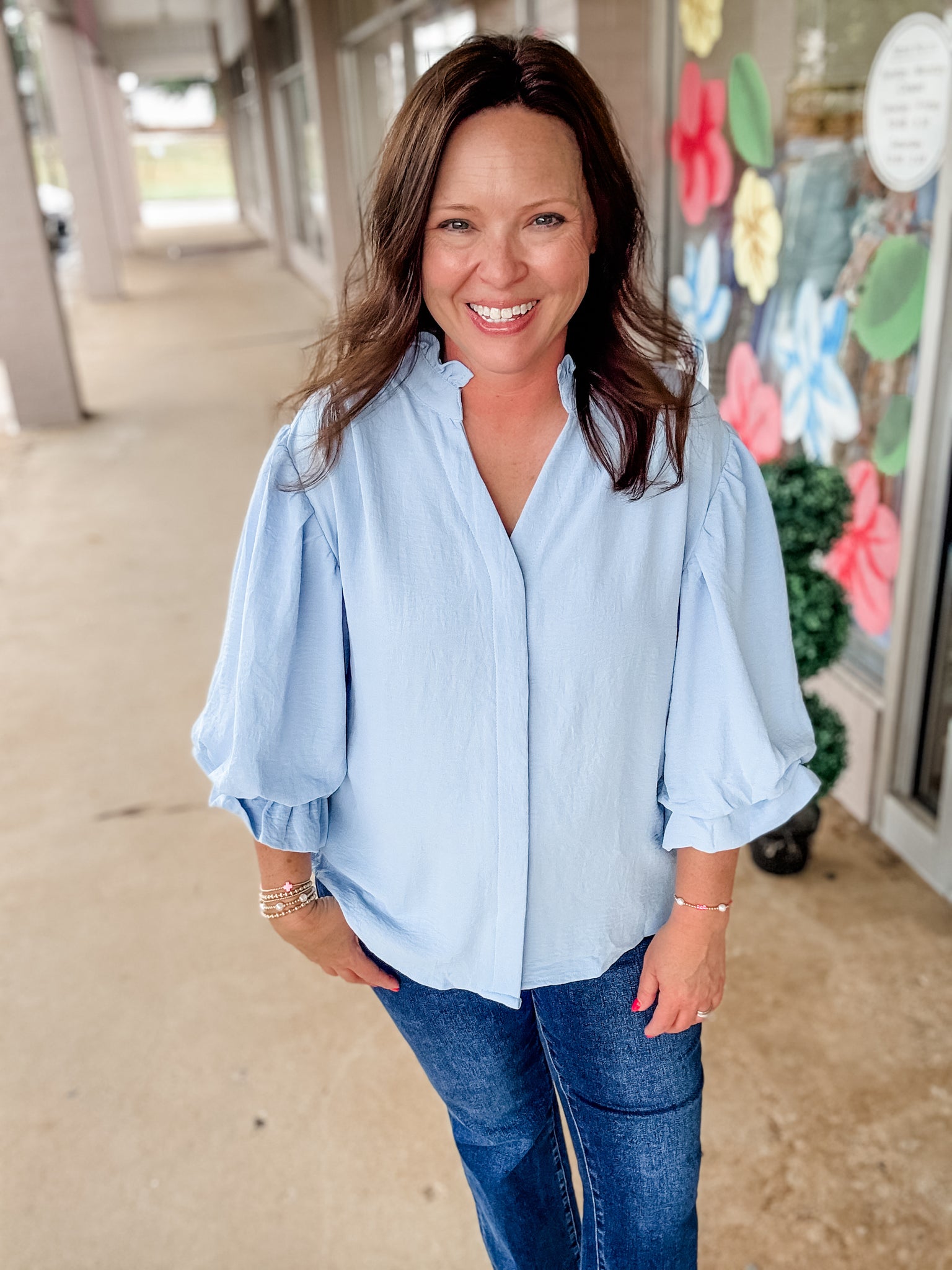 Baby Blue Ruffle Neck Top