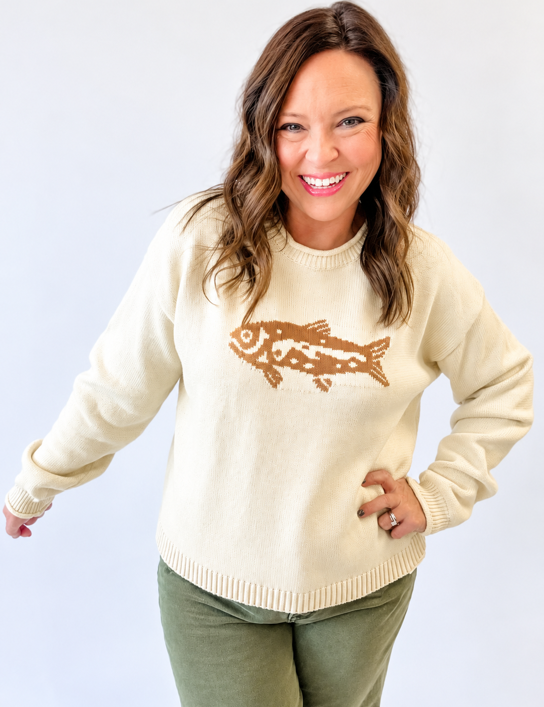 Reel Cute Cream Fish Sweater