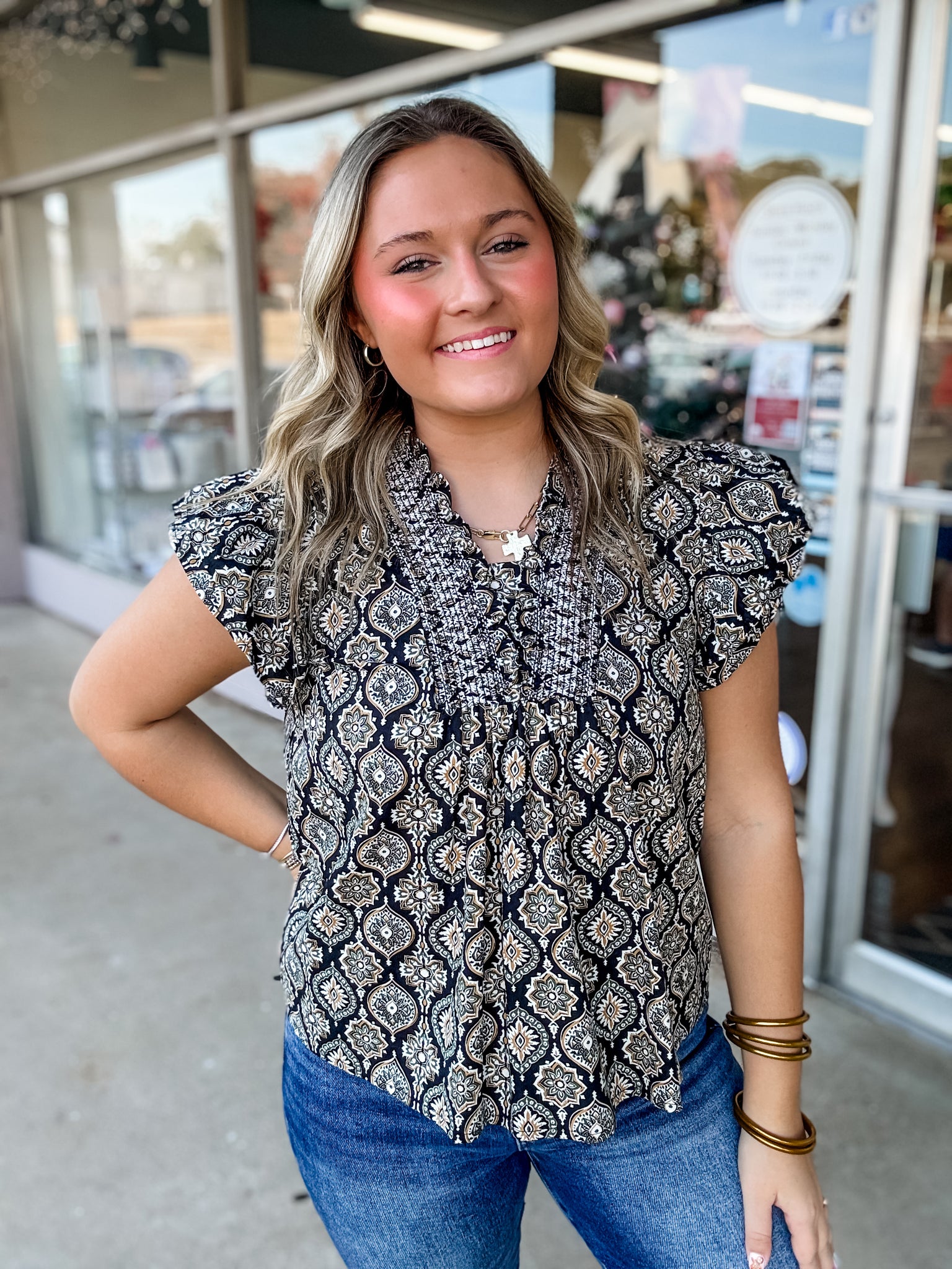 Boho Mosaic Smocked Top