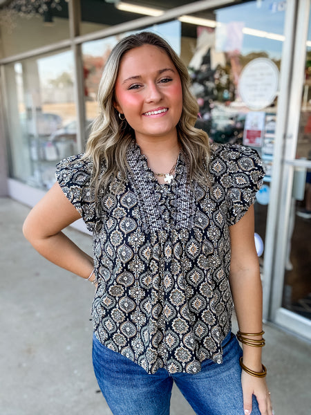 Boho Mosaic Smocked Top