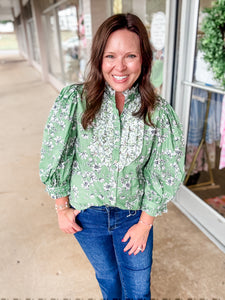 Green Ruffle Floral Top