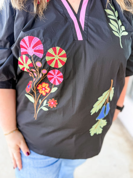 Wildflower Garden Peasant Blouse: Plus