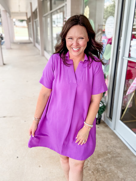 Purple Collared Casual Dress