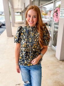Black & Yellow Bloom Blouse