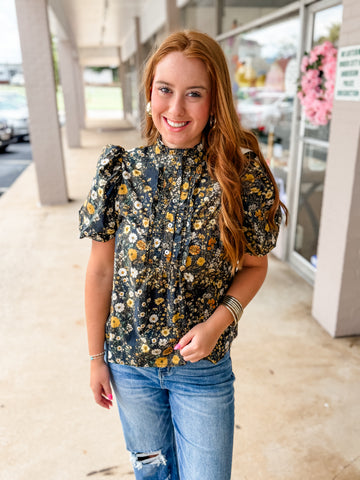 Black & Yellow Bloom Blouse