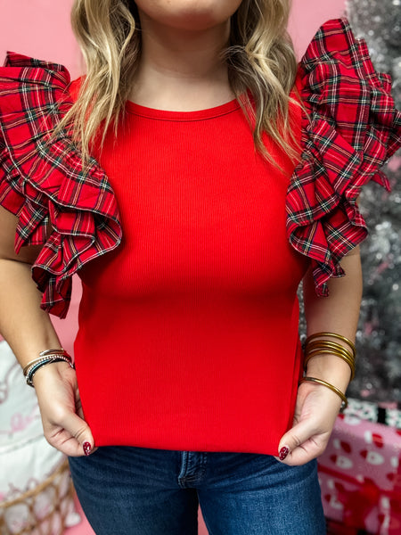 Merry Tartan Ruffle Top