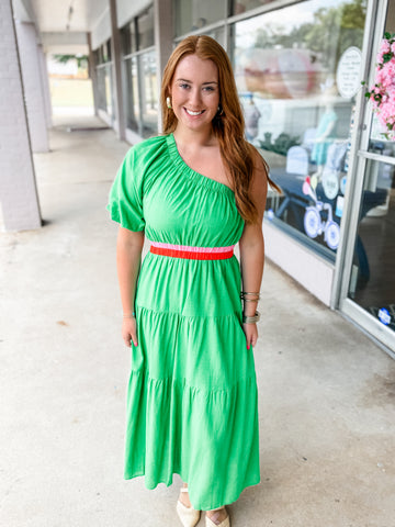 Green One Shoulder Dress
