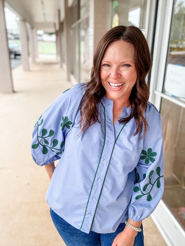 Lucky Leaves Blue Top