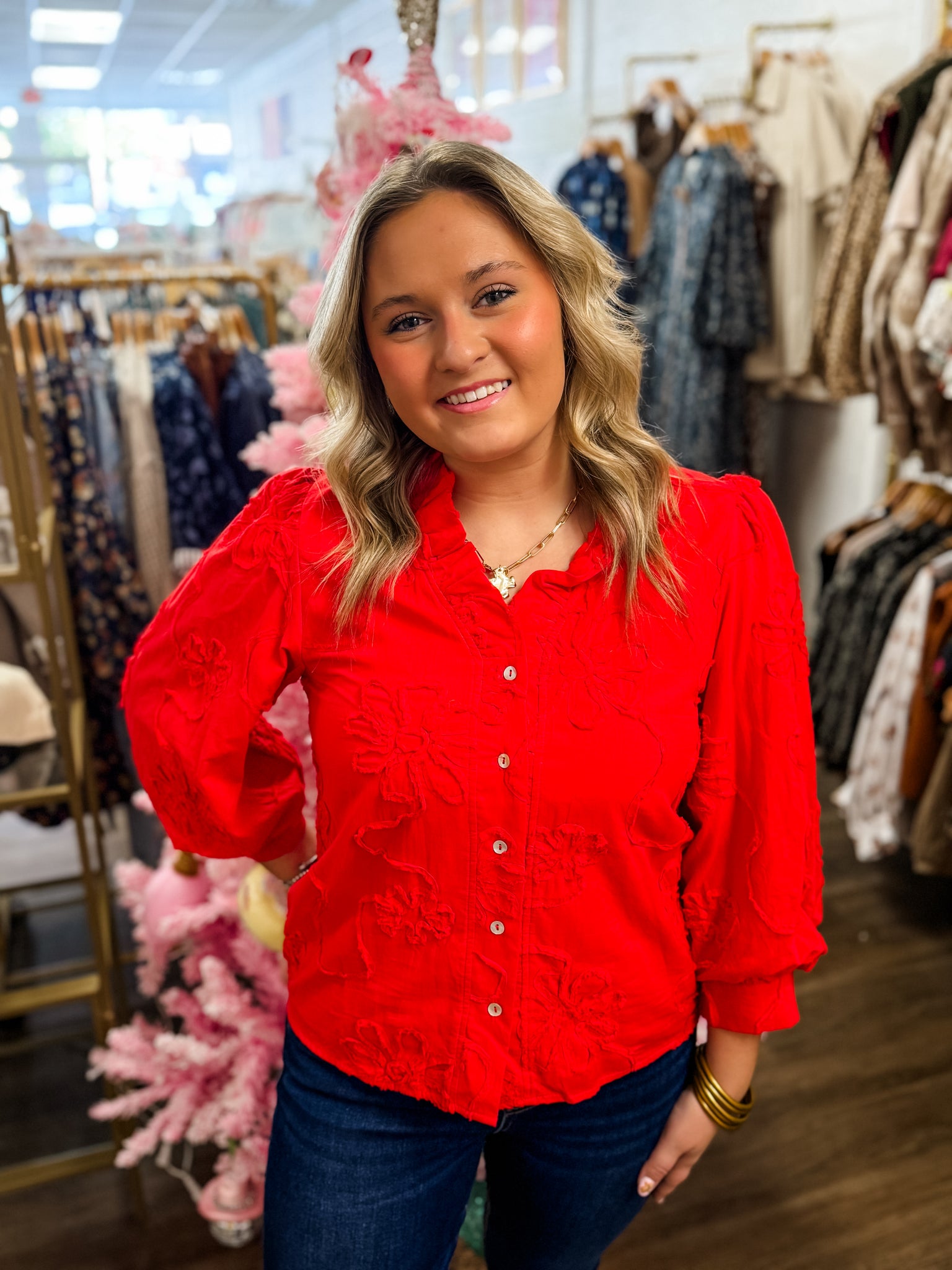 Scarlet Embossed Popover Top