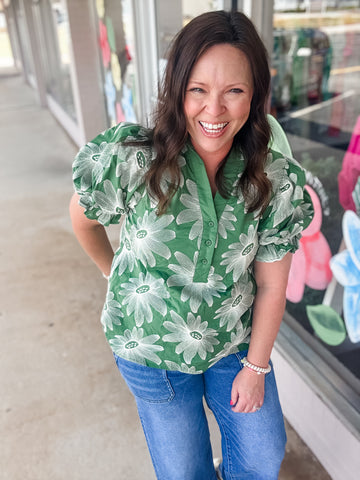 Green Daisy Top