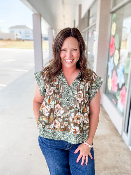 Brown Floral Design Top