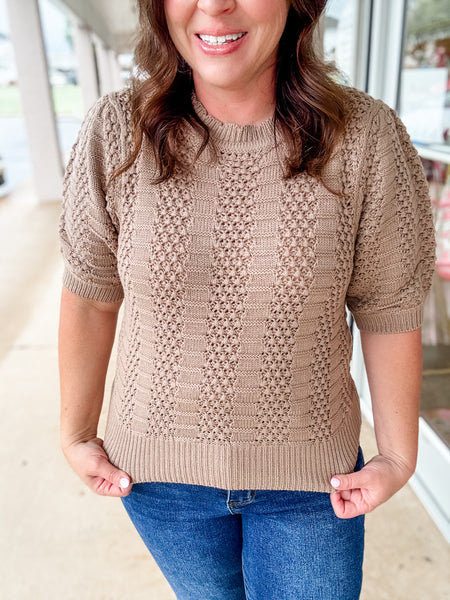 Noel Crochet Sweater:  taupe