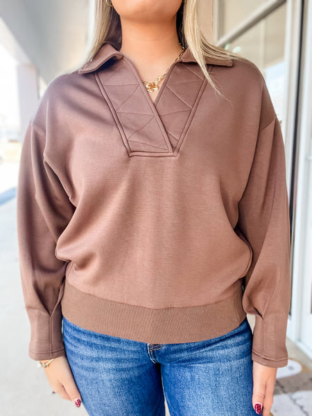 Mocha Trail Quilted Pullover