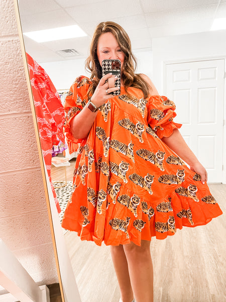 Sequin Tiger Dress:  Queen of Sparkles orange