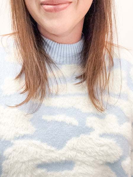 Blue & Cream Fuzzy Sweater