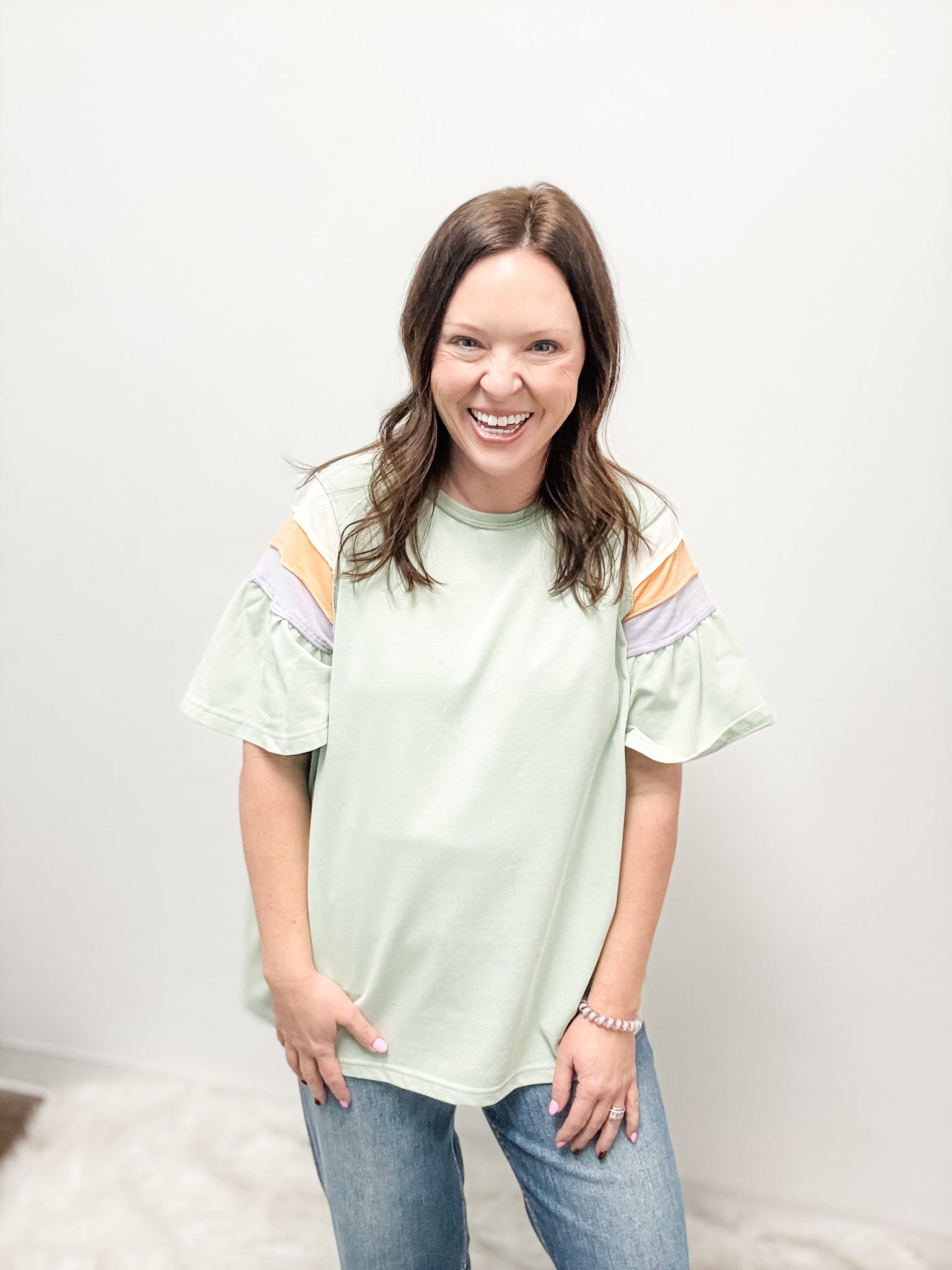 Light Green Block Sleeve Top