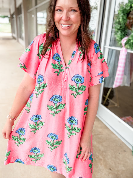 PInk Blue Hydrangea Dress