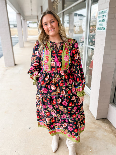 Garden Mosaic Boho Midi Dress