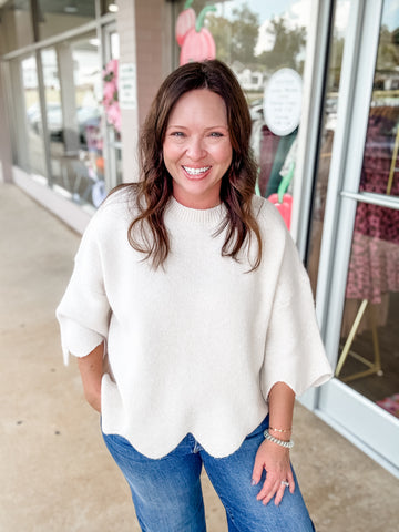 Cream Drift Scallop Sweater