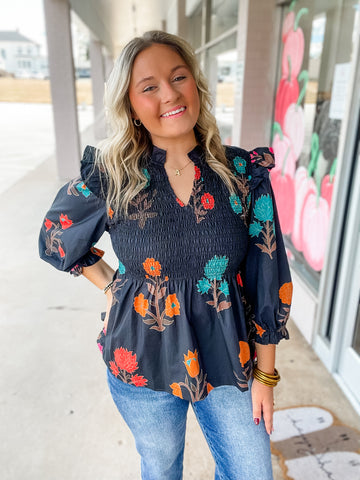 Autumn Garden Smocked Top