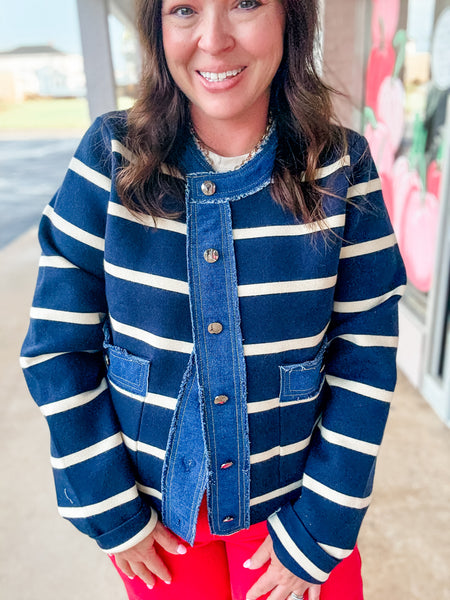 Nautical Charm Striped Cardigan