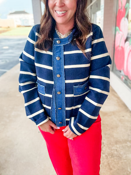Nautical Charm Striped Cardigan