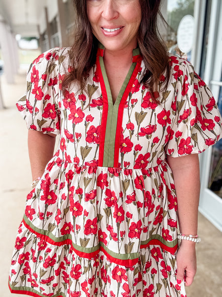 Burgundy & Hunter Green Tiered Dress
