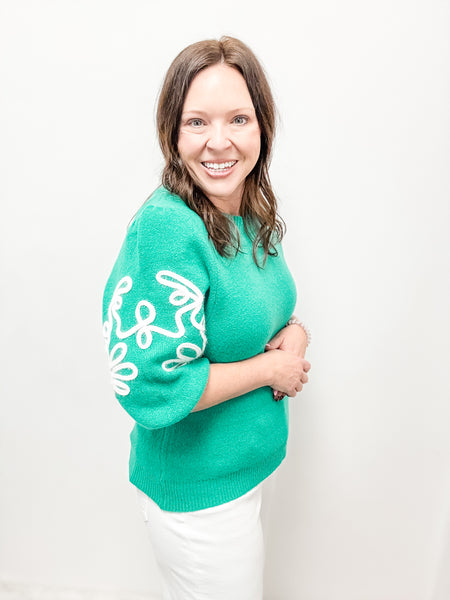 Green Embroidered Sweater