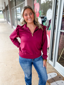 Berry Ruffle Half-Zip
