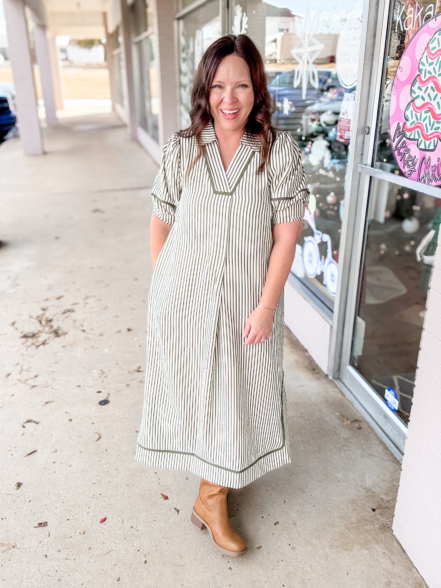 Olive Lane Stripe Dress: Plus