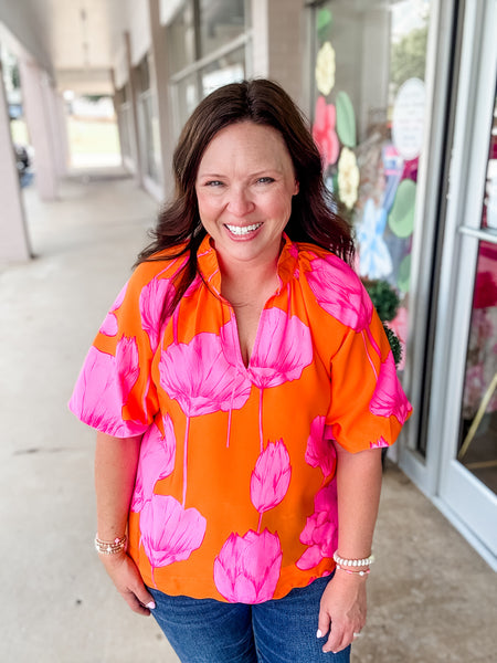 Orange & Pink Floral Top
