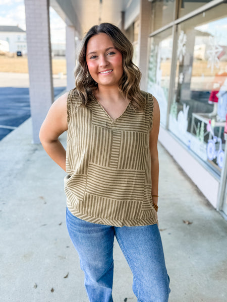 Café Stripe Textured Sleeveless Top