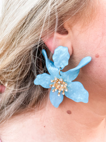 Flower Statement Earring:  aqua