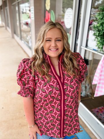 Pink & Olive Blouse: Plus