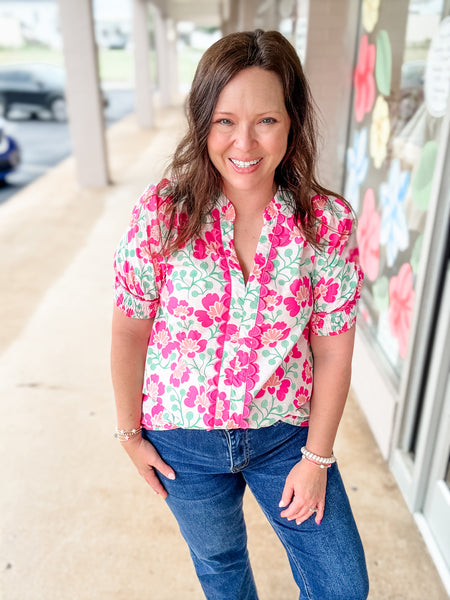 Pink Floral Scallop Top