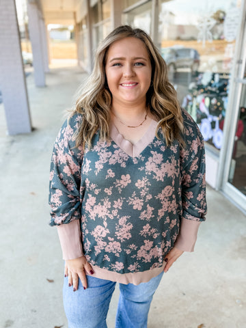 Sagewood Blossom Knit Top: Plus Size