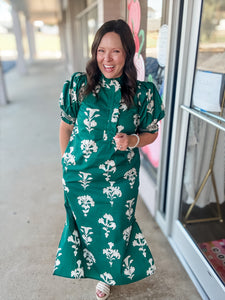 Green Falling Petals Maxi