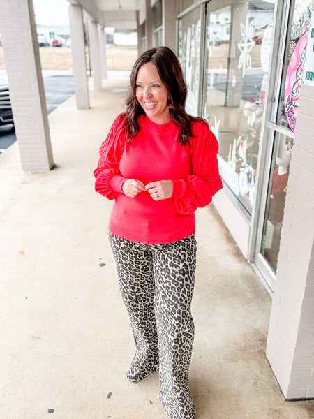 Coral Breeze Lantern Sleeve Top
