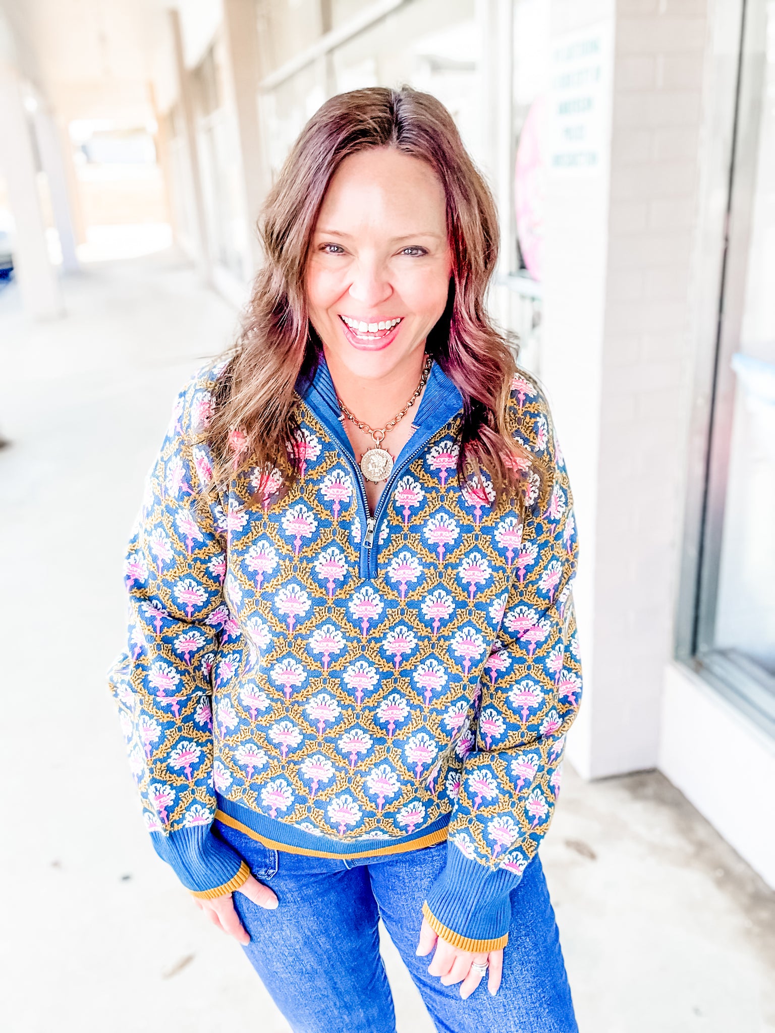 Meadow Mosaic Half-Zip Sweater